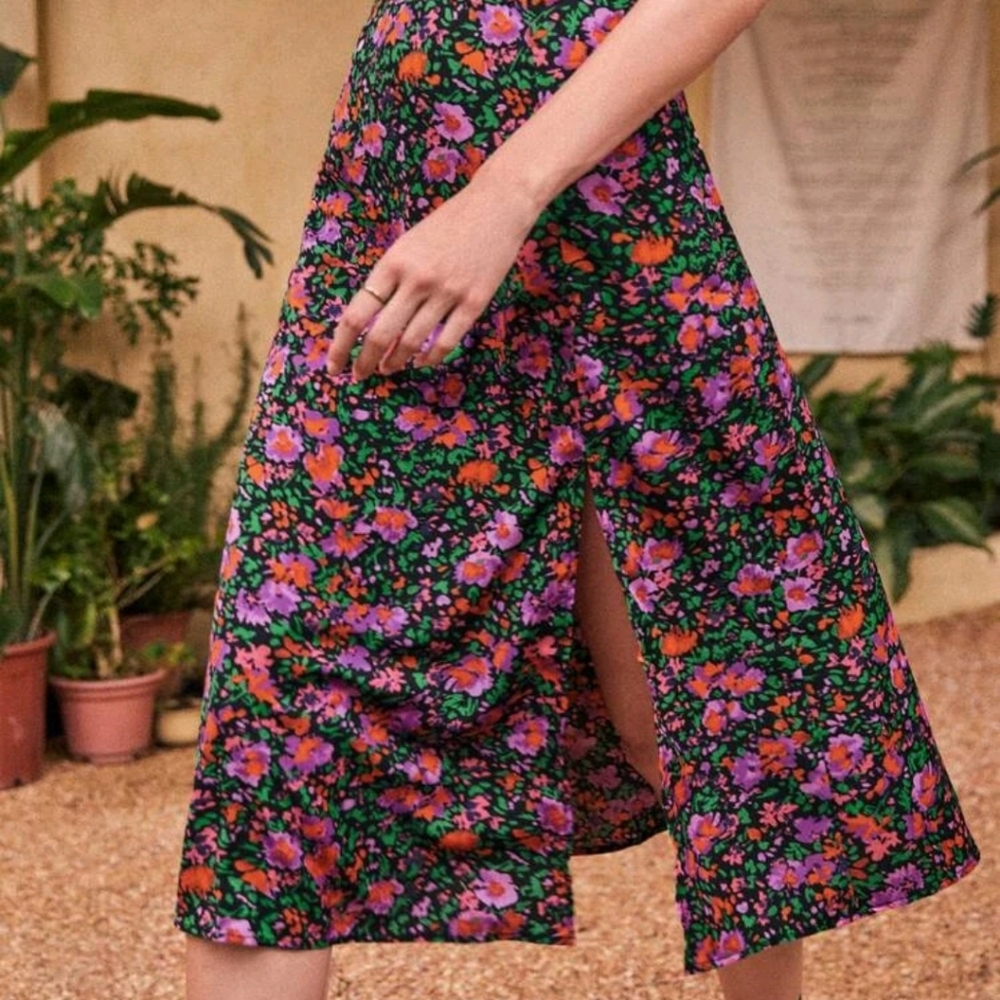 Shein colorful floral midi skirt size Medium